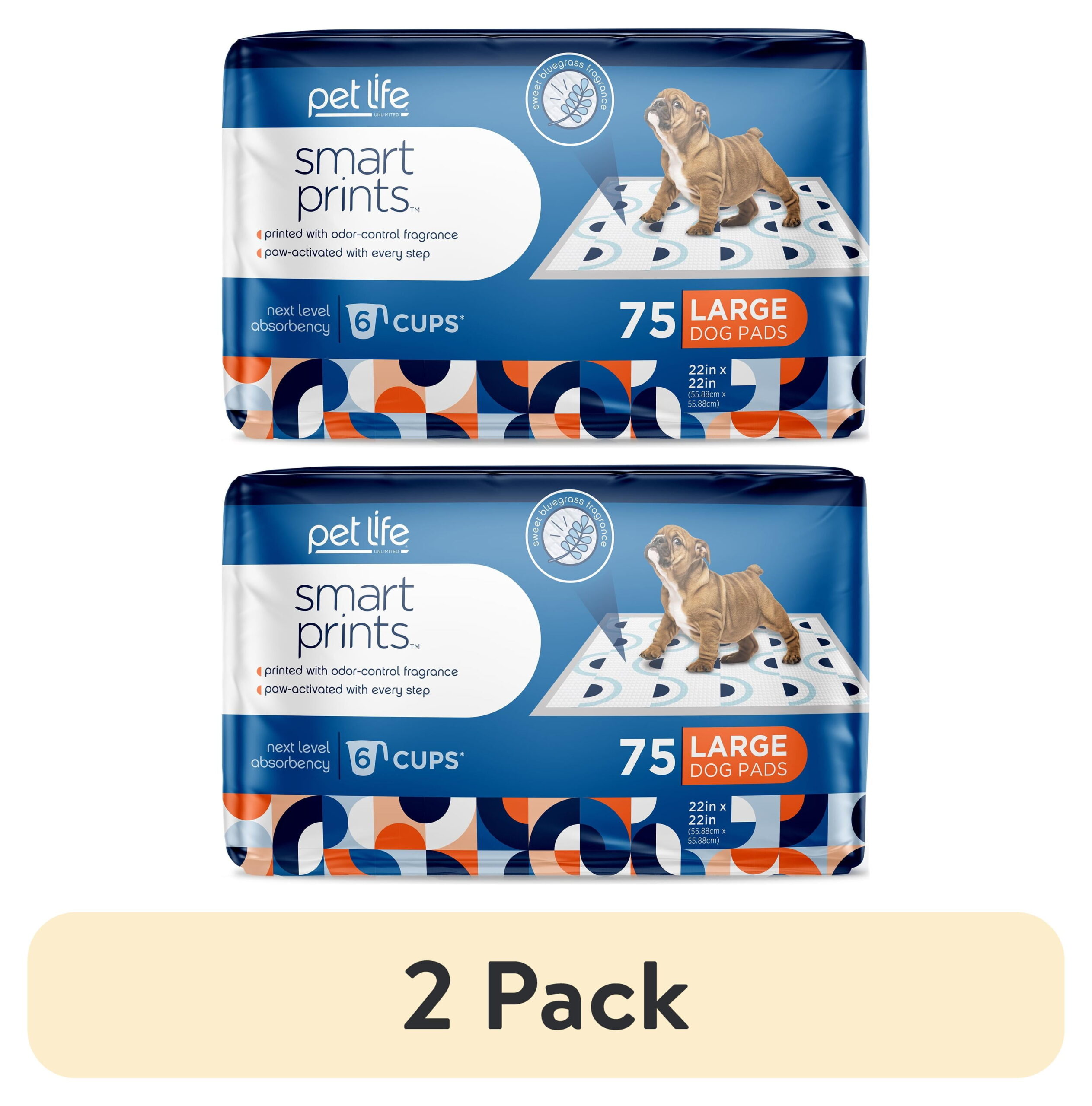 (2 pack) Pet Life Unlimited Dog Pads, Smart Prints, Large, Sunshine & Rainbows Print, 75ct