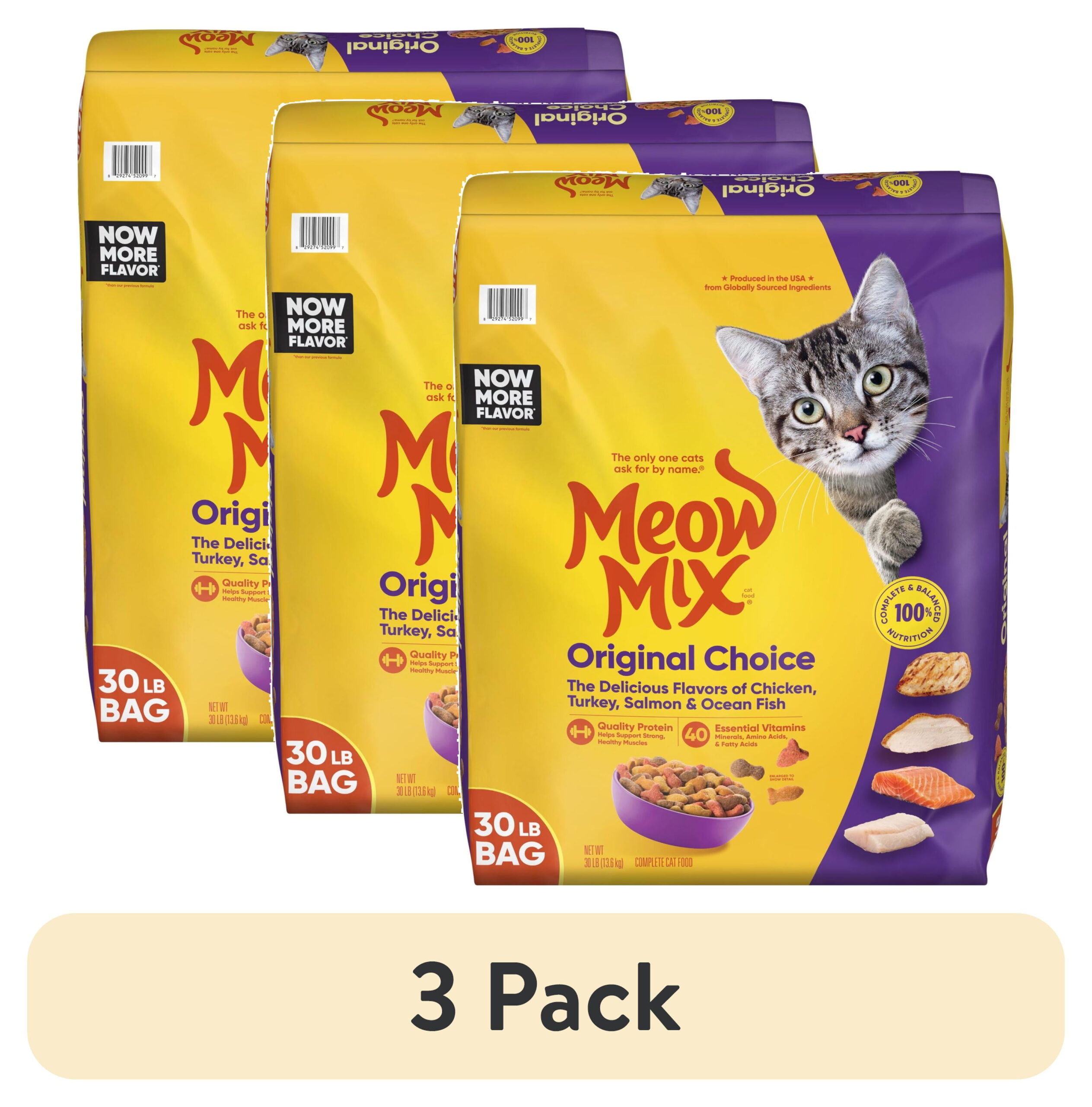 (3 pack) Meow Mix Original Choice Dry Cat Food, 30 lb. Bag