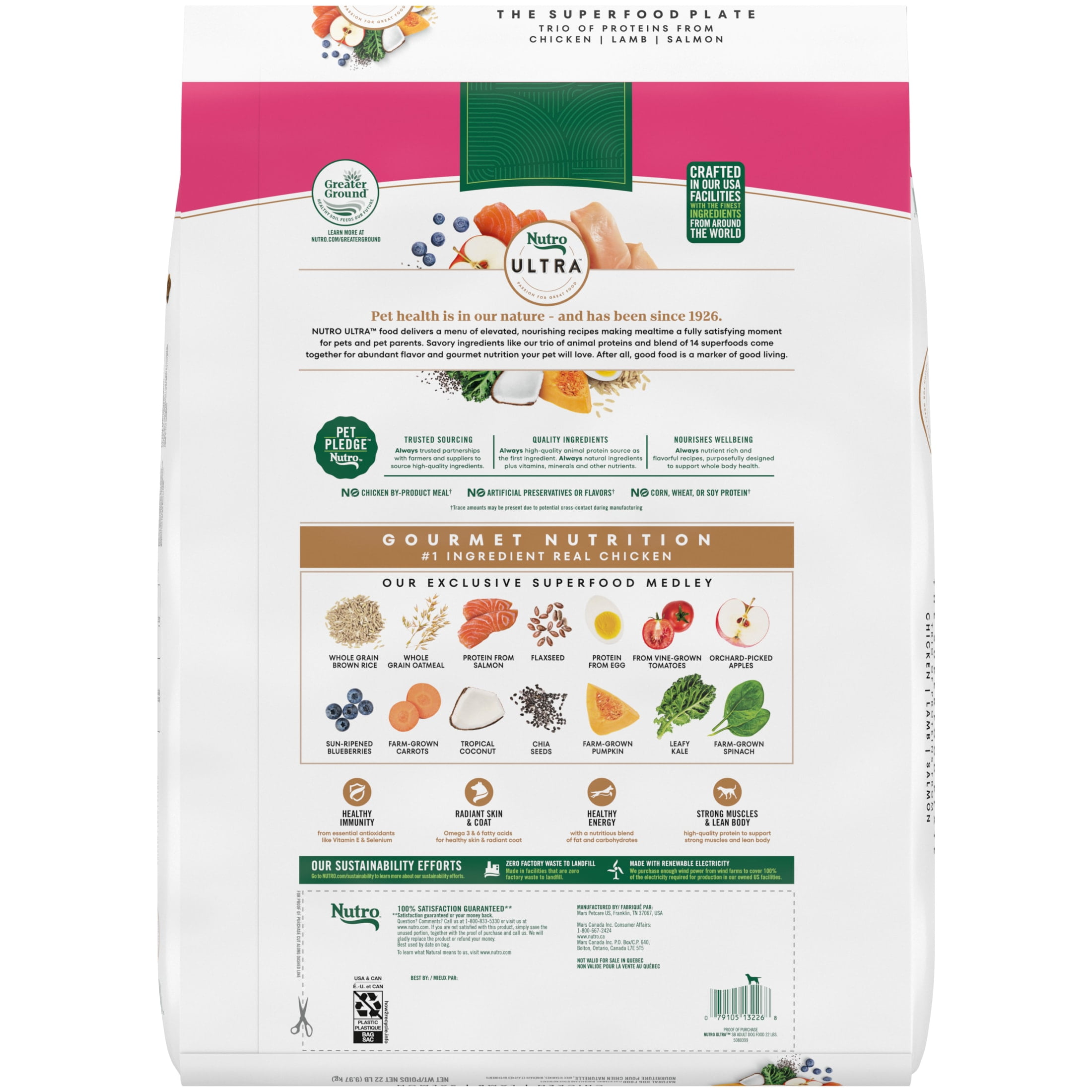 Nutro Ultra Adult Small Breed Dry Dog Food, Chicken, Lamb and Salmon Protein Trio, 22 lb Bag - Image 2