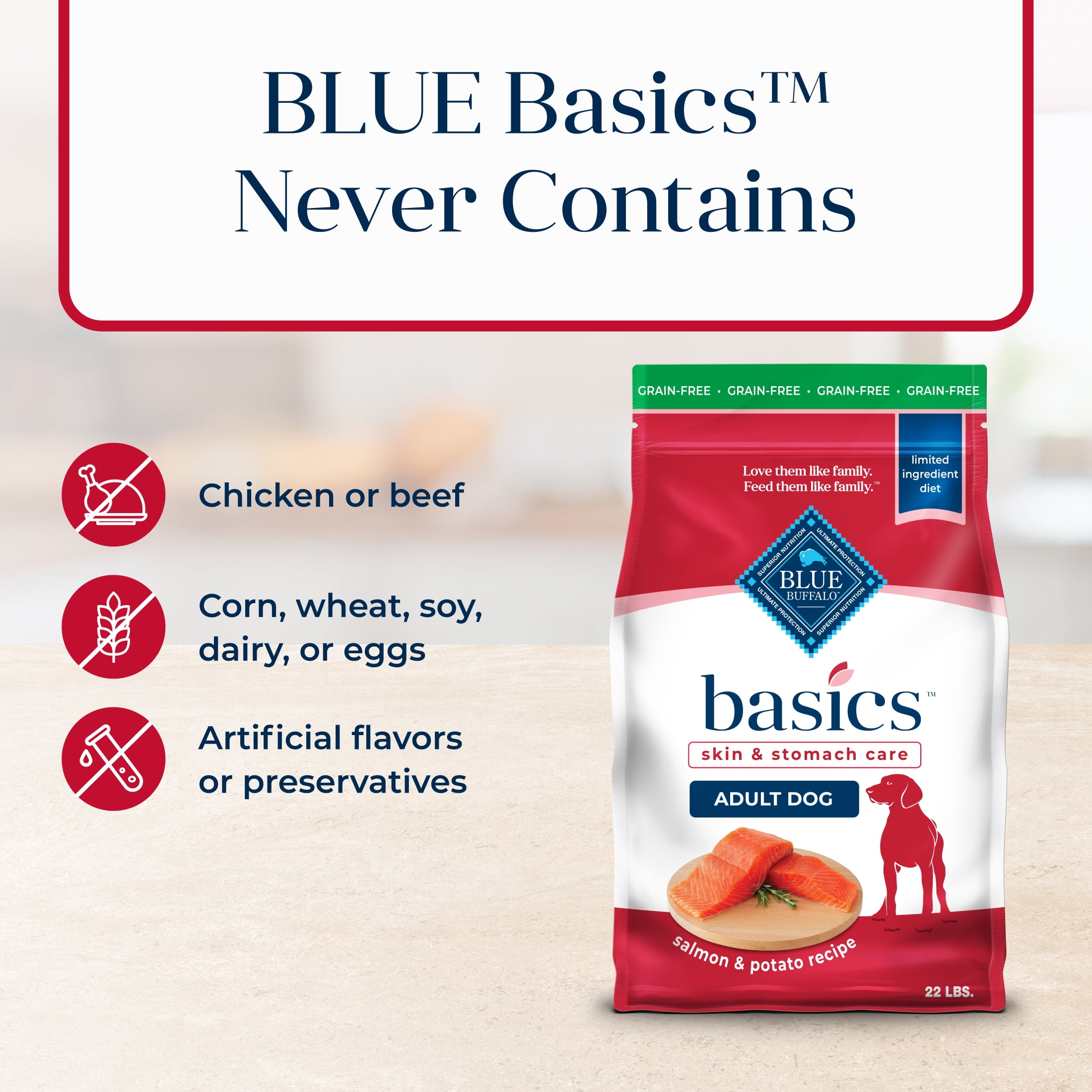 Blue Buffalo Basics Grain-Free Dry Dog Food, Adult, Limited Ingredient Diet, Salmon, 22 lbs. - Image 6