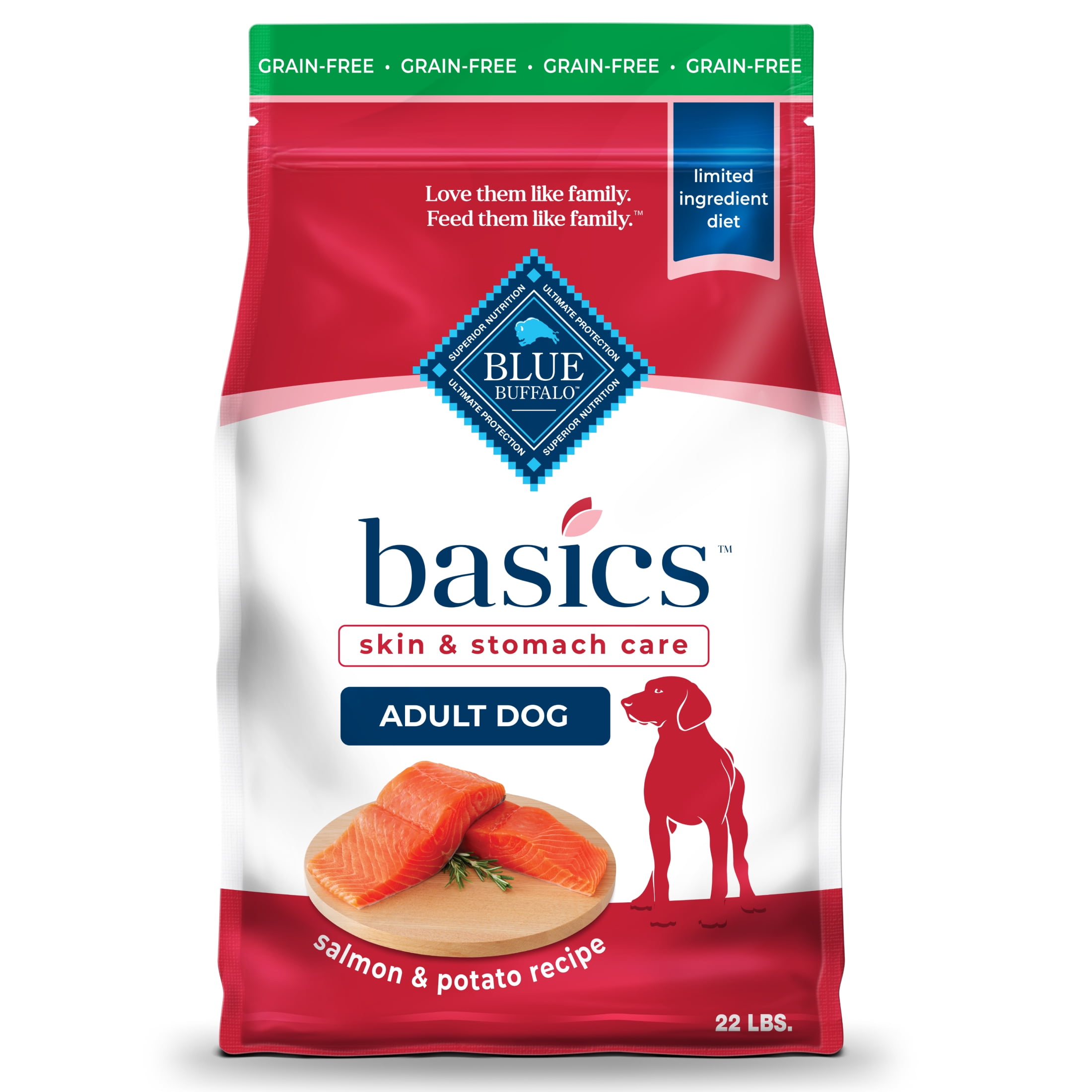 Blue Buffalo Basics Grain-Free Dry Dog Food, Adult, Limited Ingredient Diet, Salmon, 22 lbs.
