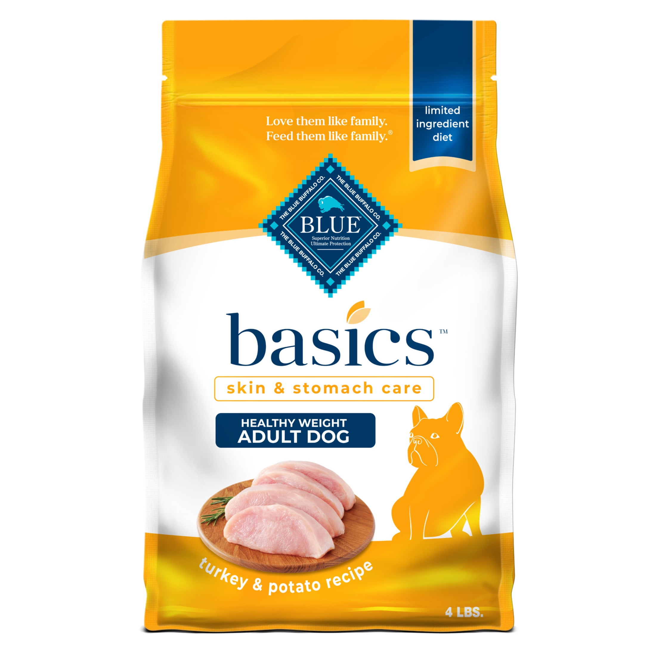 Blue Buffalo Basics Skin & Stomach Care, Natural Adult Healthy Weight Dry Dog Food, Turkey & Potato 24-lb