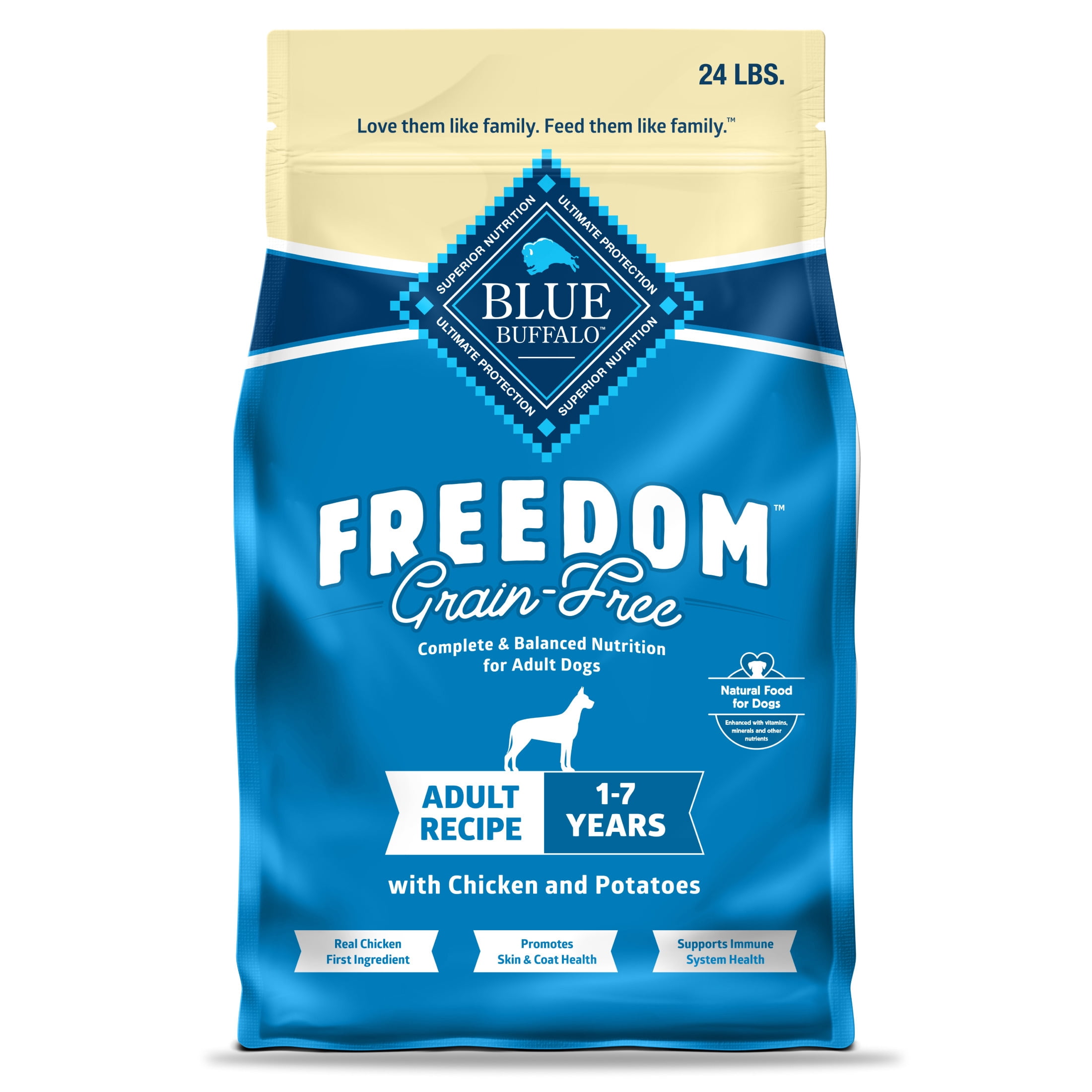 Blue Buffalo Freedom Grain-Free Natural Adult Dry Dog Food, Chicken & Potatoes, 24-lb. Bag