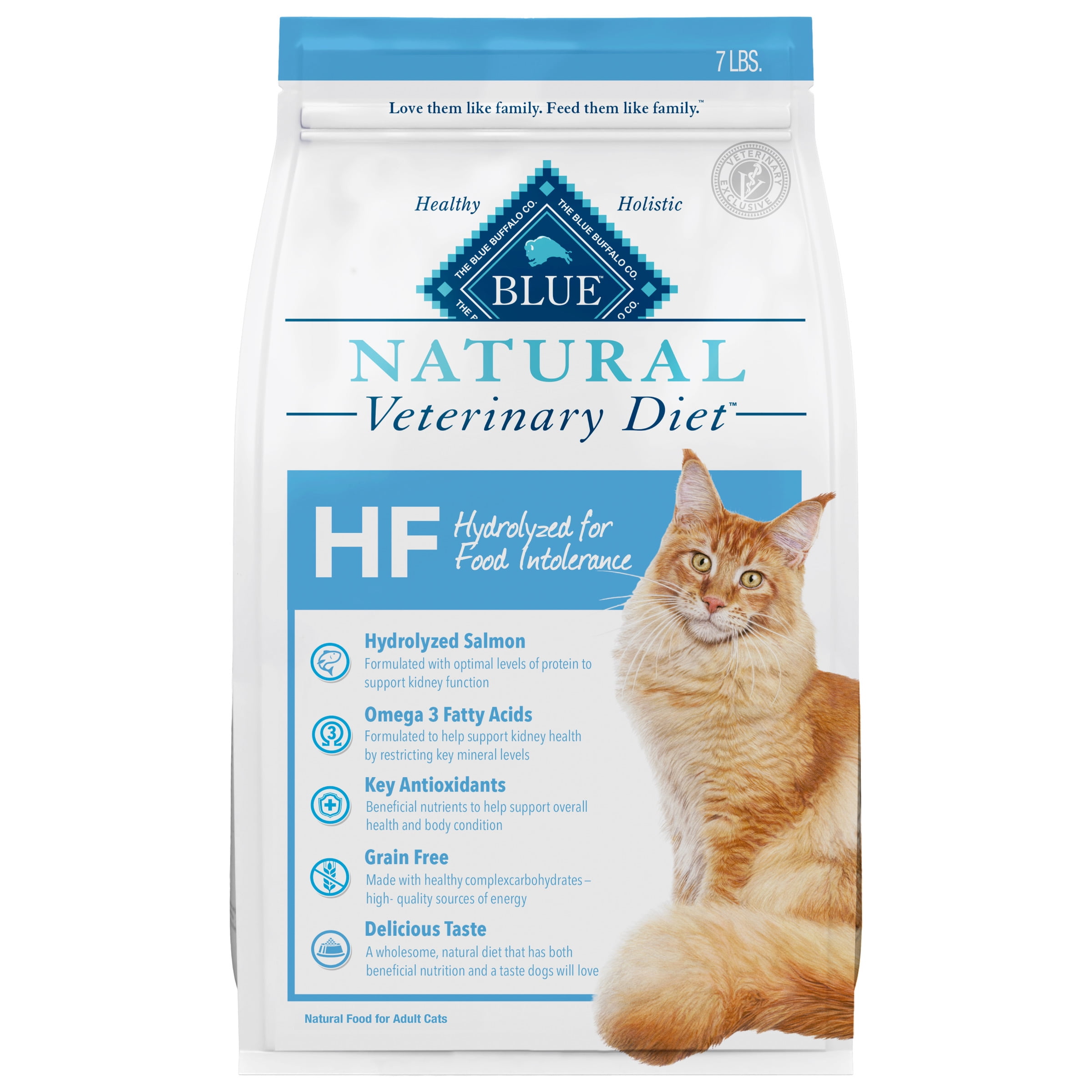 Blue Buffalo Natural Veterinary Diet HF Hydrolyzed Food Intolerance Dry Cat Food, Salmon, 7lb Bag