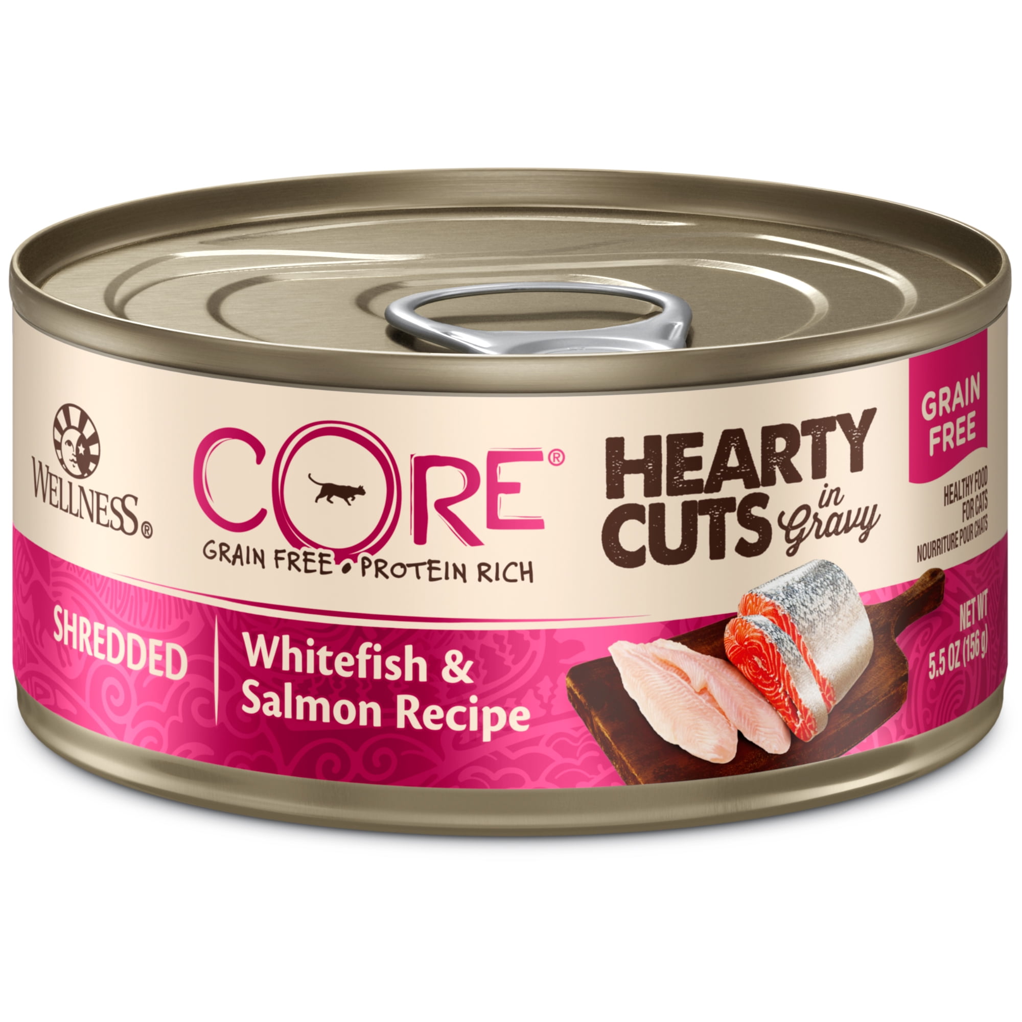 Wellness CORE Hearty Cuts Wet Cat Food, Whitefish & Salmon, 5.5oz Can (Pack of 24)