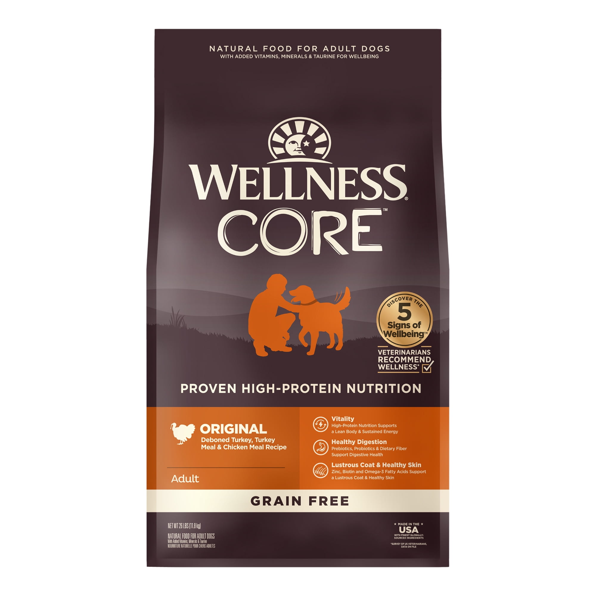 Wellness CORE Dry Dog Food, Grain Free, High Protein, Natural, Original Turkey & Chicken Recipe, (26-Pound Bag)
