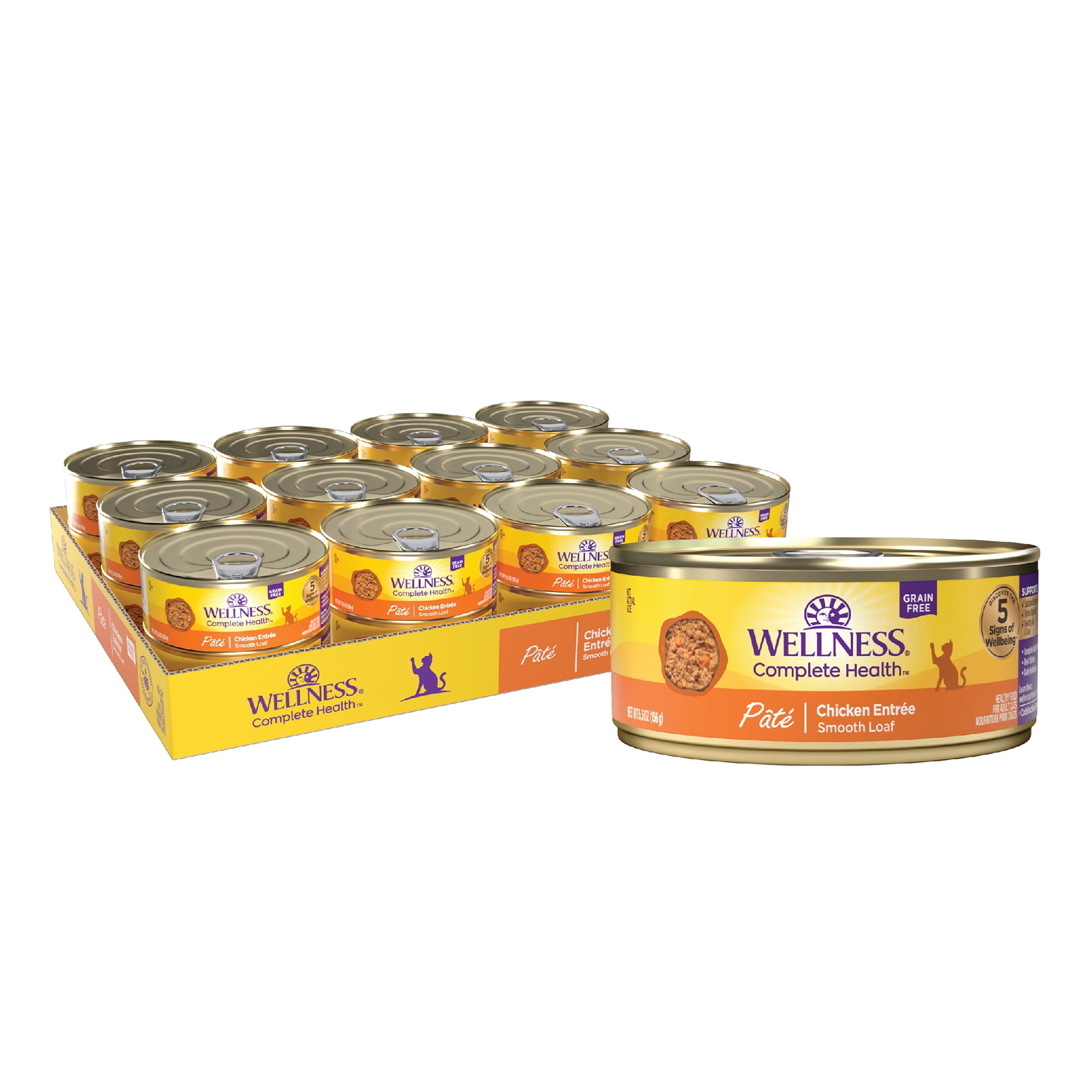 Wellness Complete Health Grain Free Canned Cat Food, Chicken Pate, 5.5 Ounces (Pack of 24)