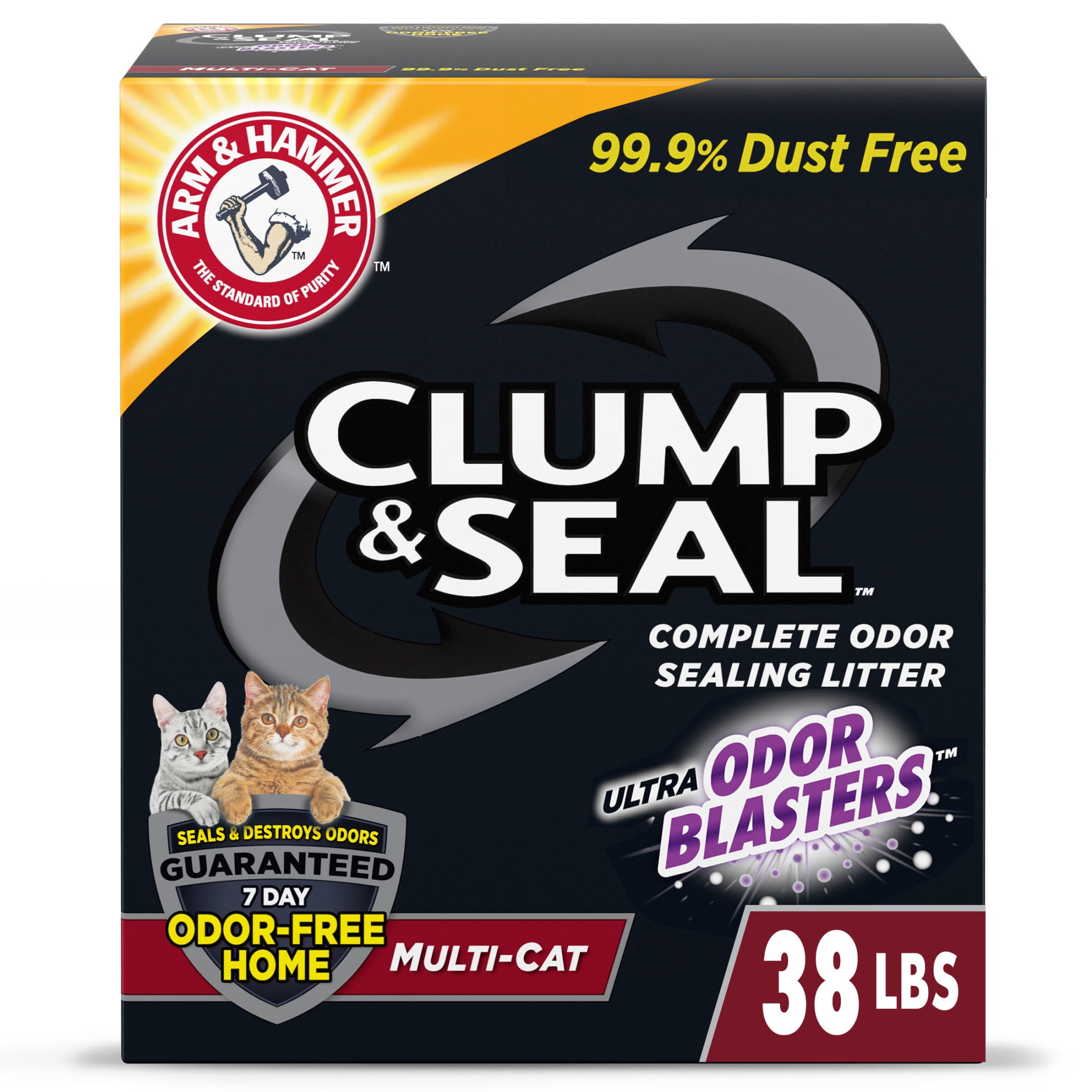 (3 pack) ARM & HAMMER Clump & Seal Cat Litter Multi-Cat Complete Odor Sealing Clay Clumping Cat Litter, 38 lb - Image 2