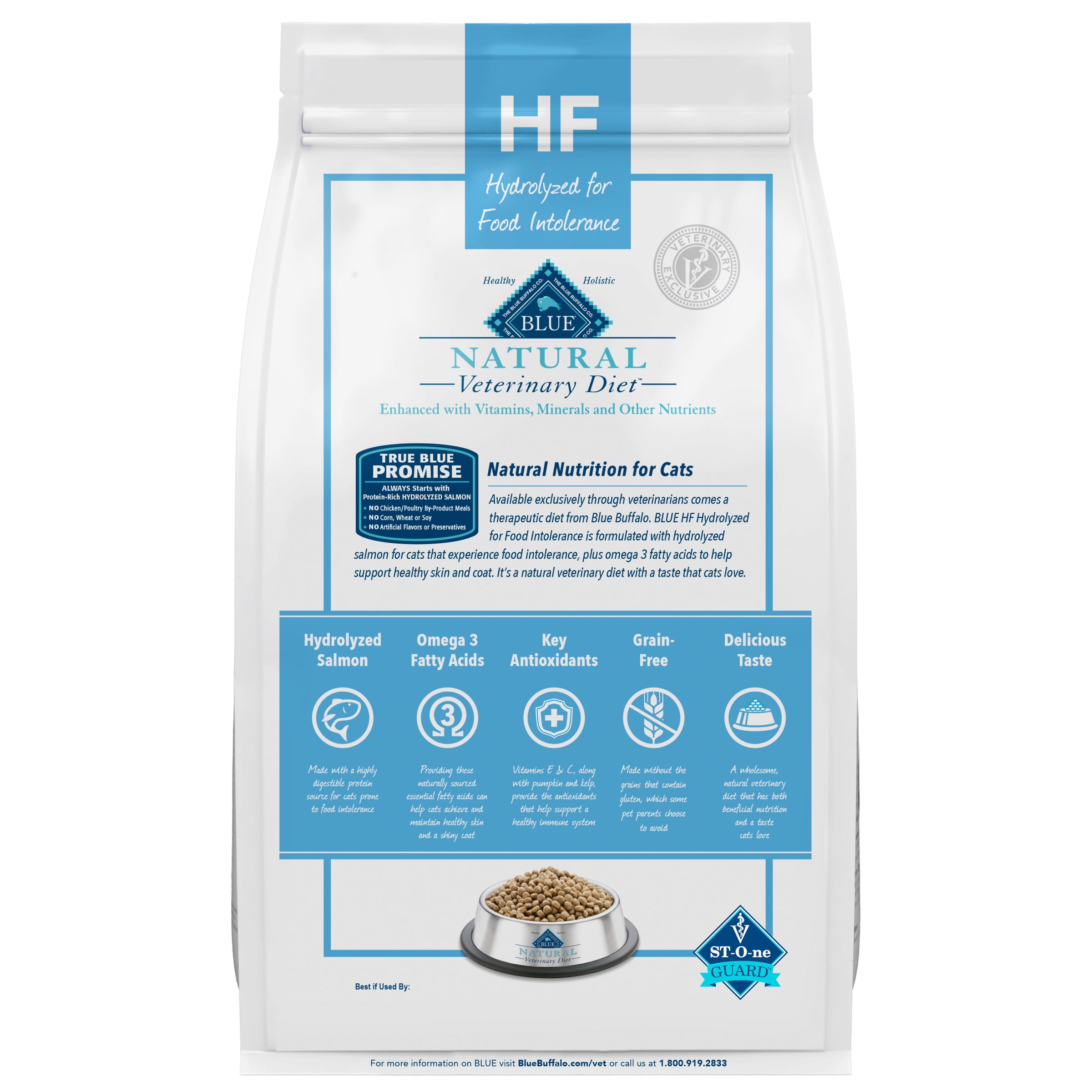 Blue Buffalo Natural Veterinary Diet HF Hydrolyzed Food Intolerance Dry Cat Food, Salmon, 7lb Bag - Image 2