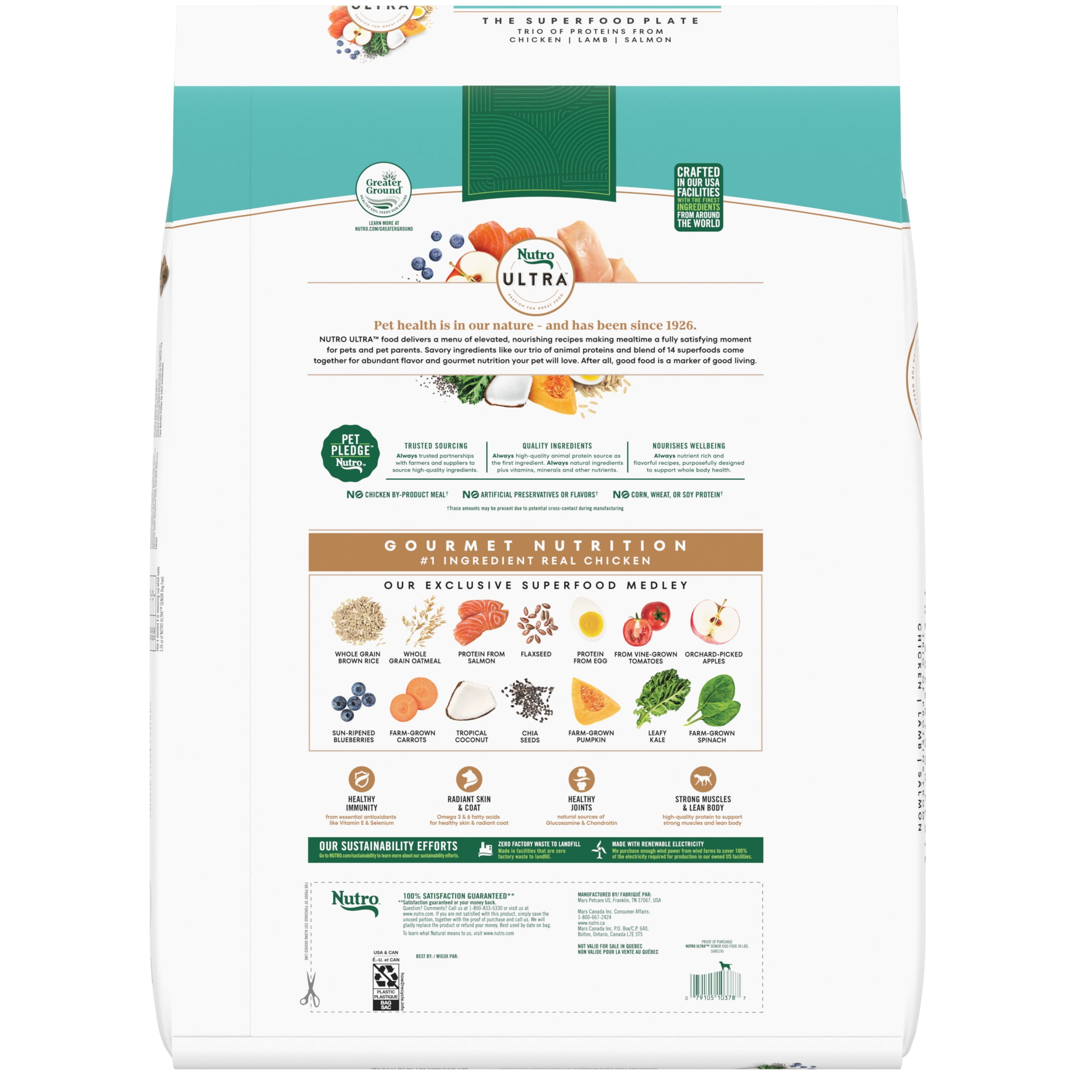 Nutro Ultra Senior Dry Dog Food with a Trio of Proteins from Chicken, Lamb and Salmon, 30 lb Bag - Image 2