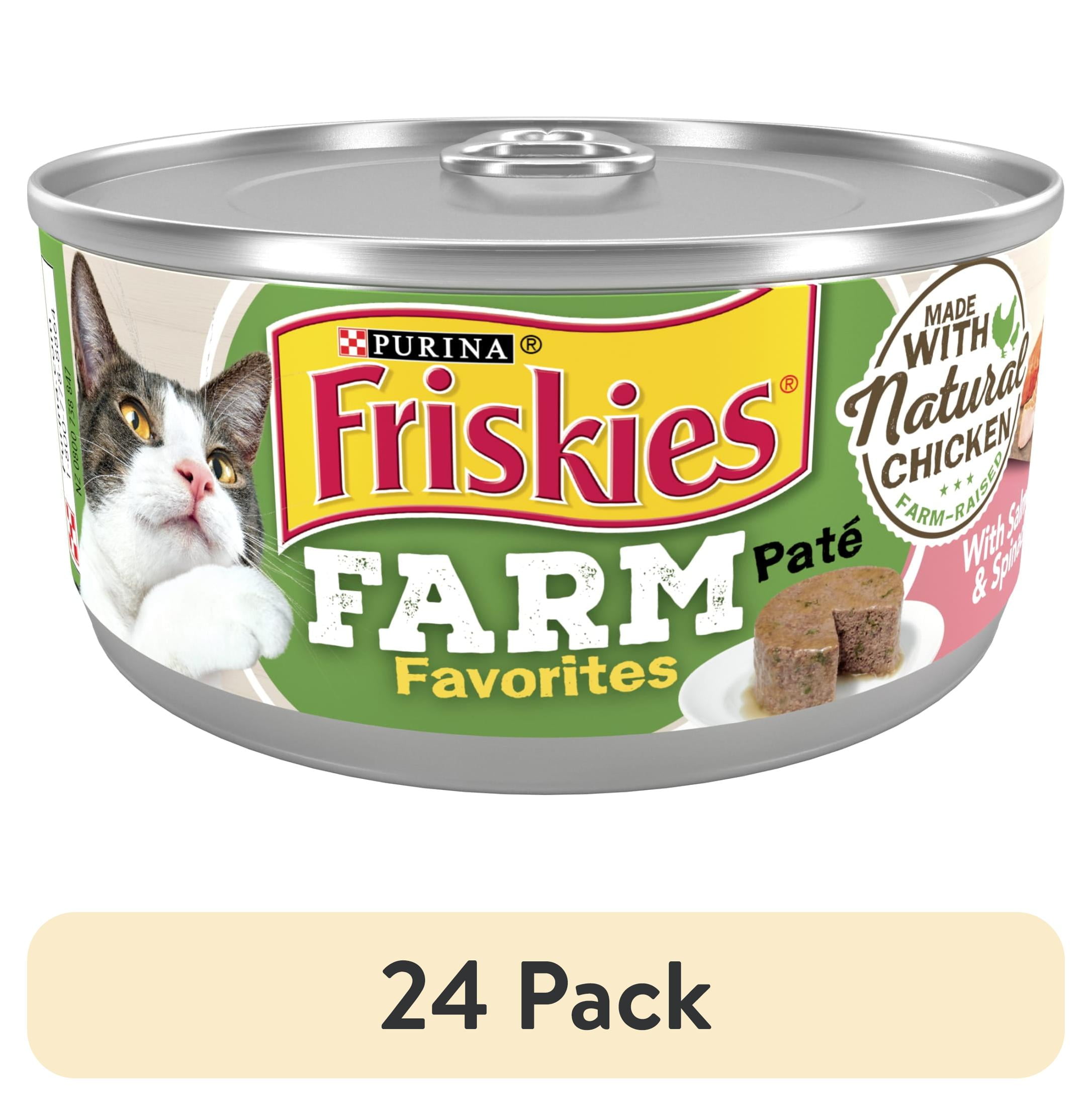 (24 pack) Purina Friskies Farm Favorites Pate, Chicken and Salmon, Wet Cat Food, 5.5 oz Can