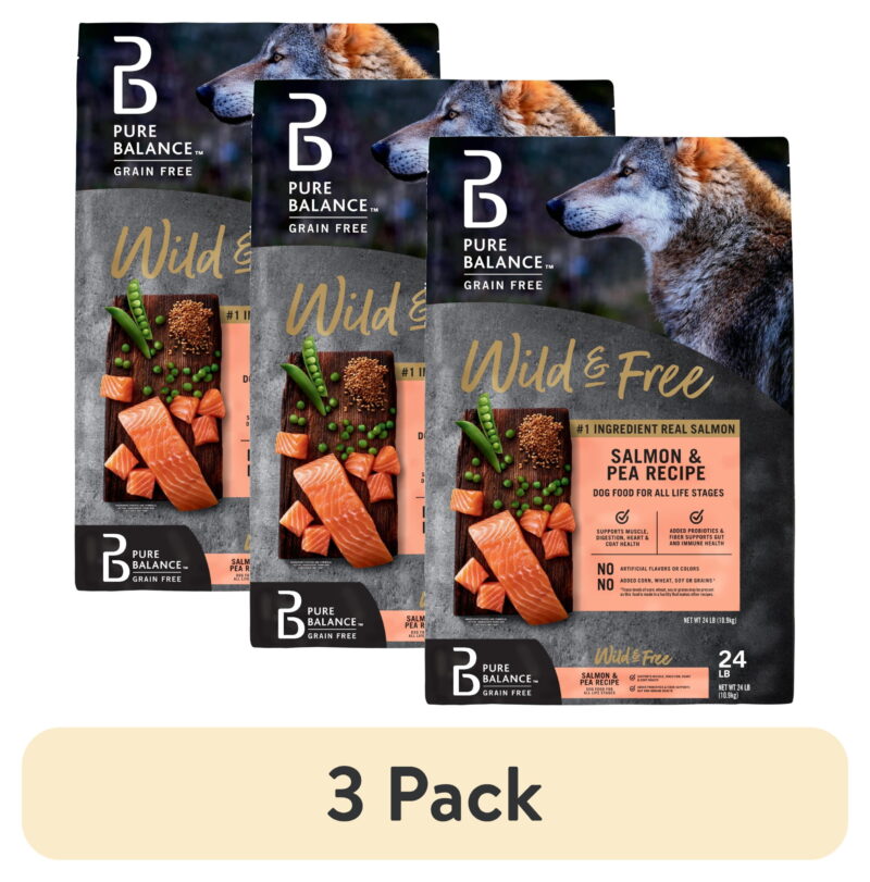 (3 pack) Pure Balance Wild & Free Grain-Free Salmon & Pea Recipe Dry Dog Food, 24 lbs