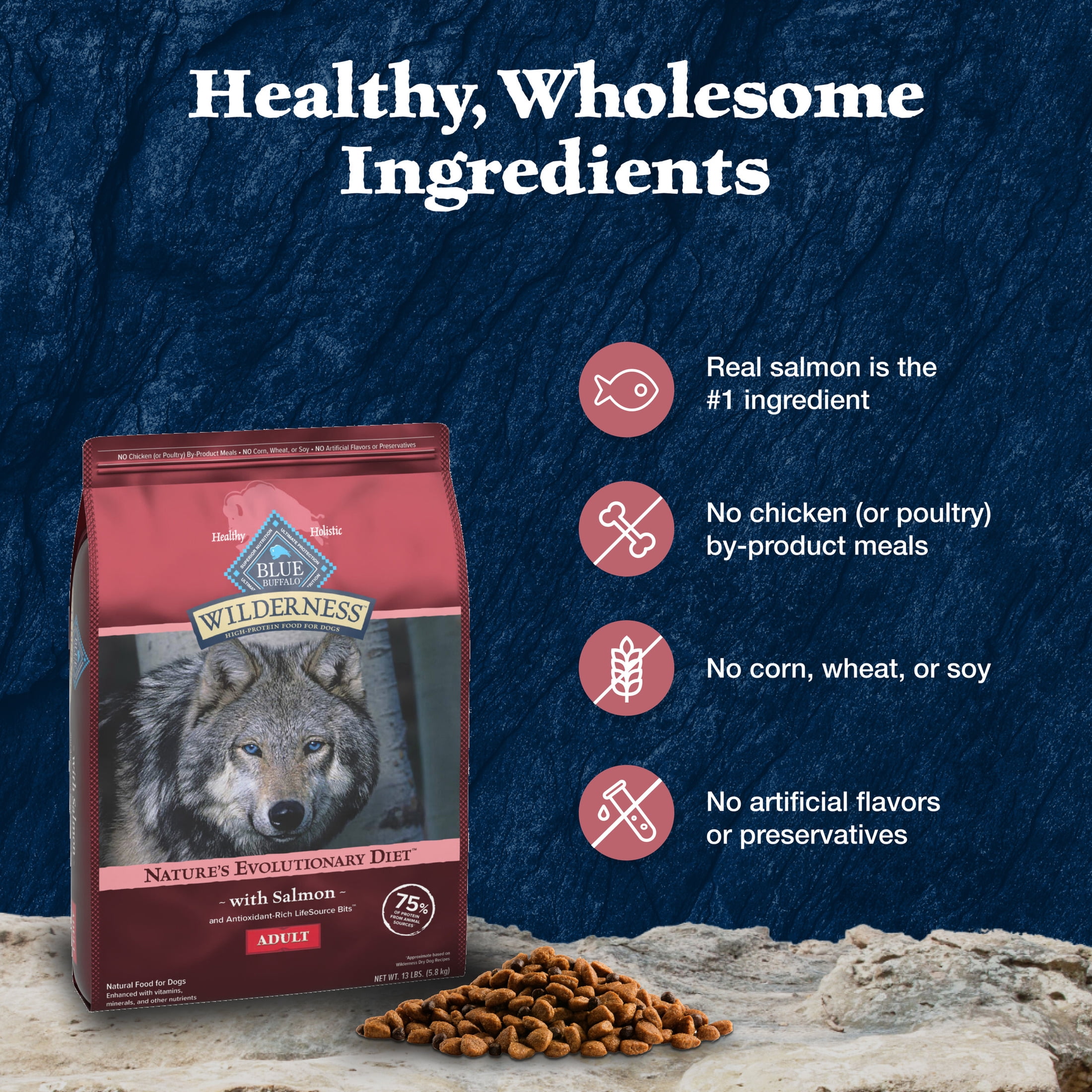Blue Buffalo Wilderness Natural High-Protein Adult Dog Dry Food, Salmon Recipe, 28-lb Bag - Image 7