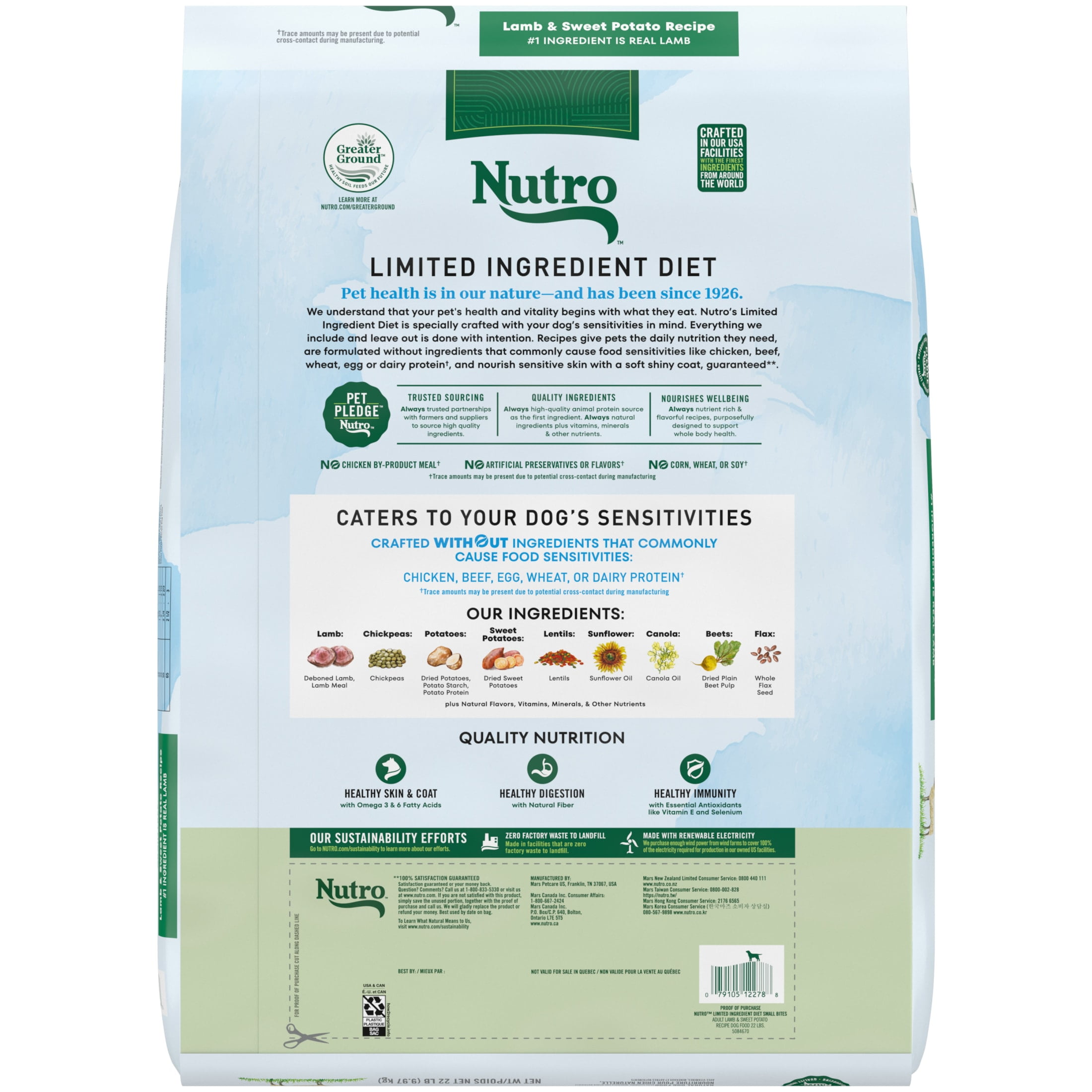 Nutro Limited Ingredient Diet Small Bites Adult Dry Dog Food, Lamb & Sweet Potato Recipe, 22 lbs. - Image 3