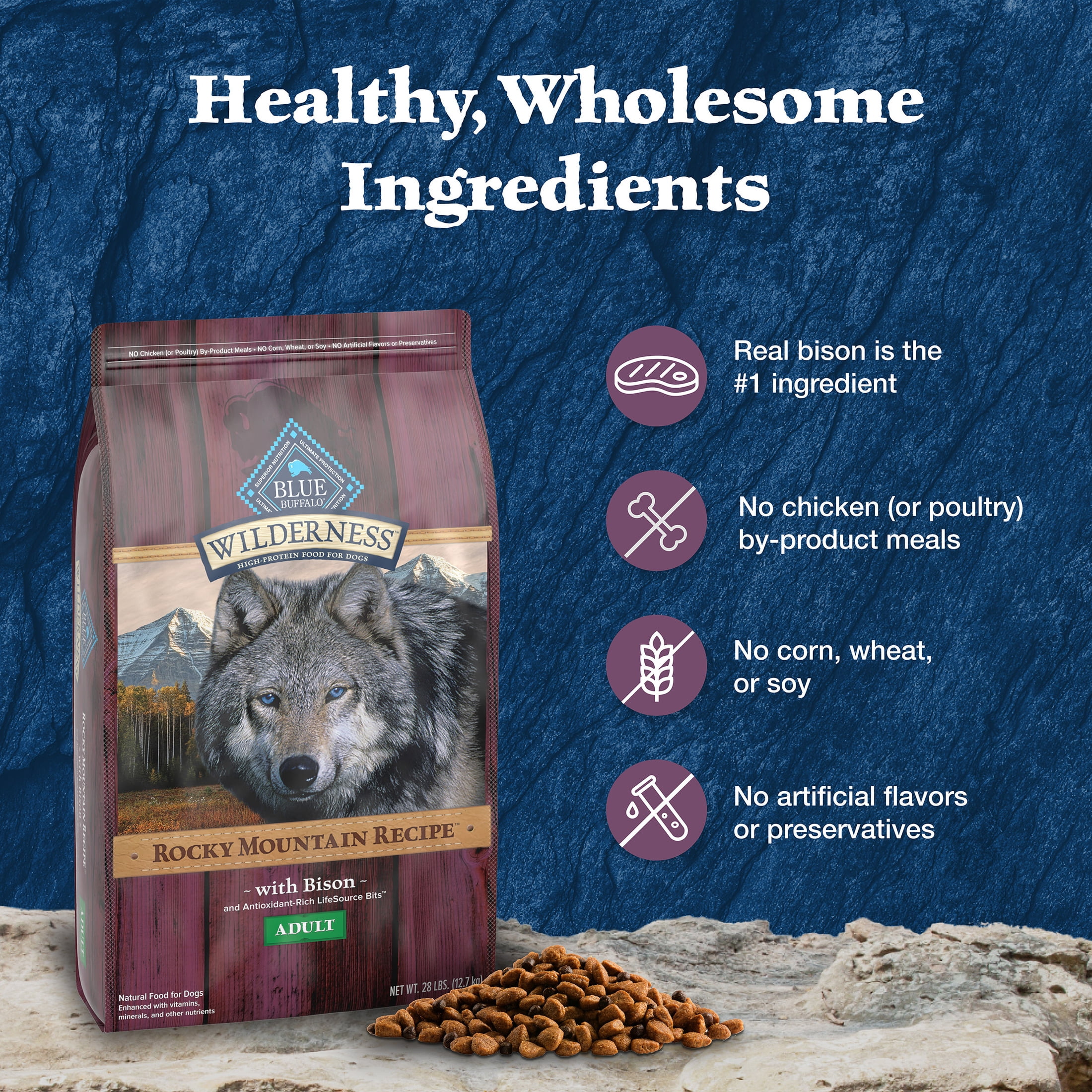 Blue Buffalo Wilderness High-Protein Adult Dry Dog Food, Bison, 22lb Bag - Image 6