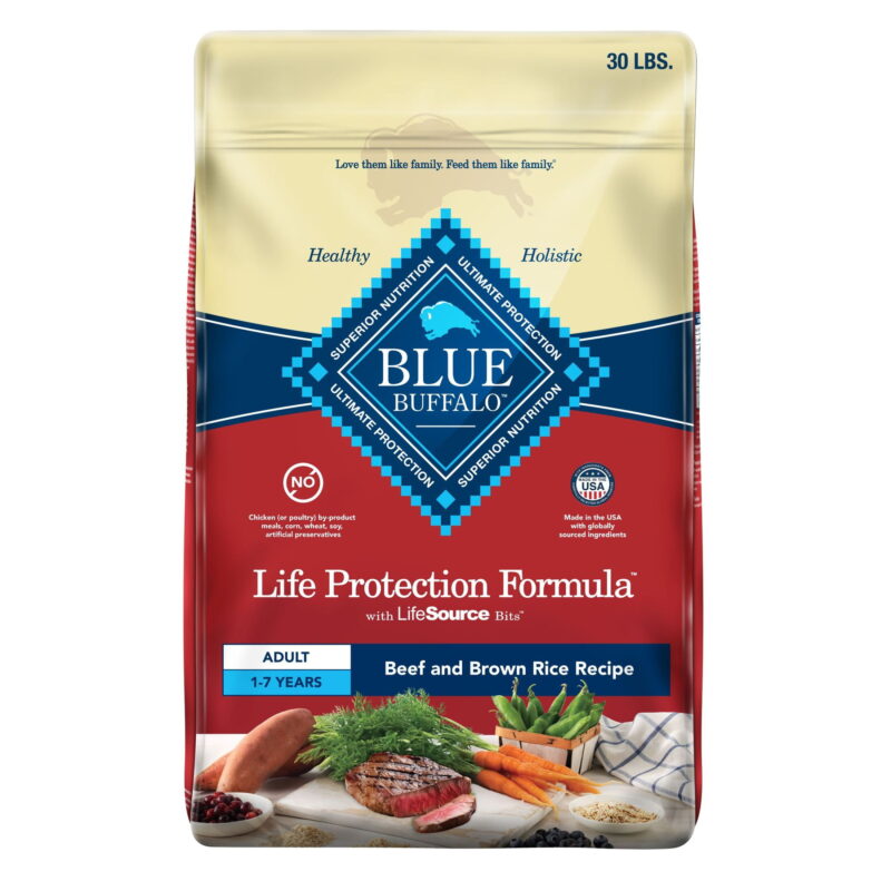 Blue Buffalo Life Protection Formula Natural Dry Dog Food, Beef & Brown Rice, 30-lb. Bag