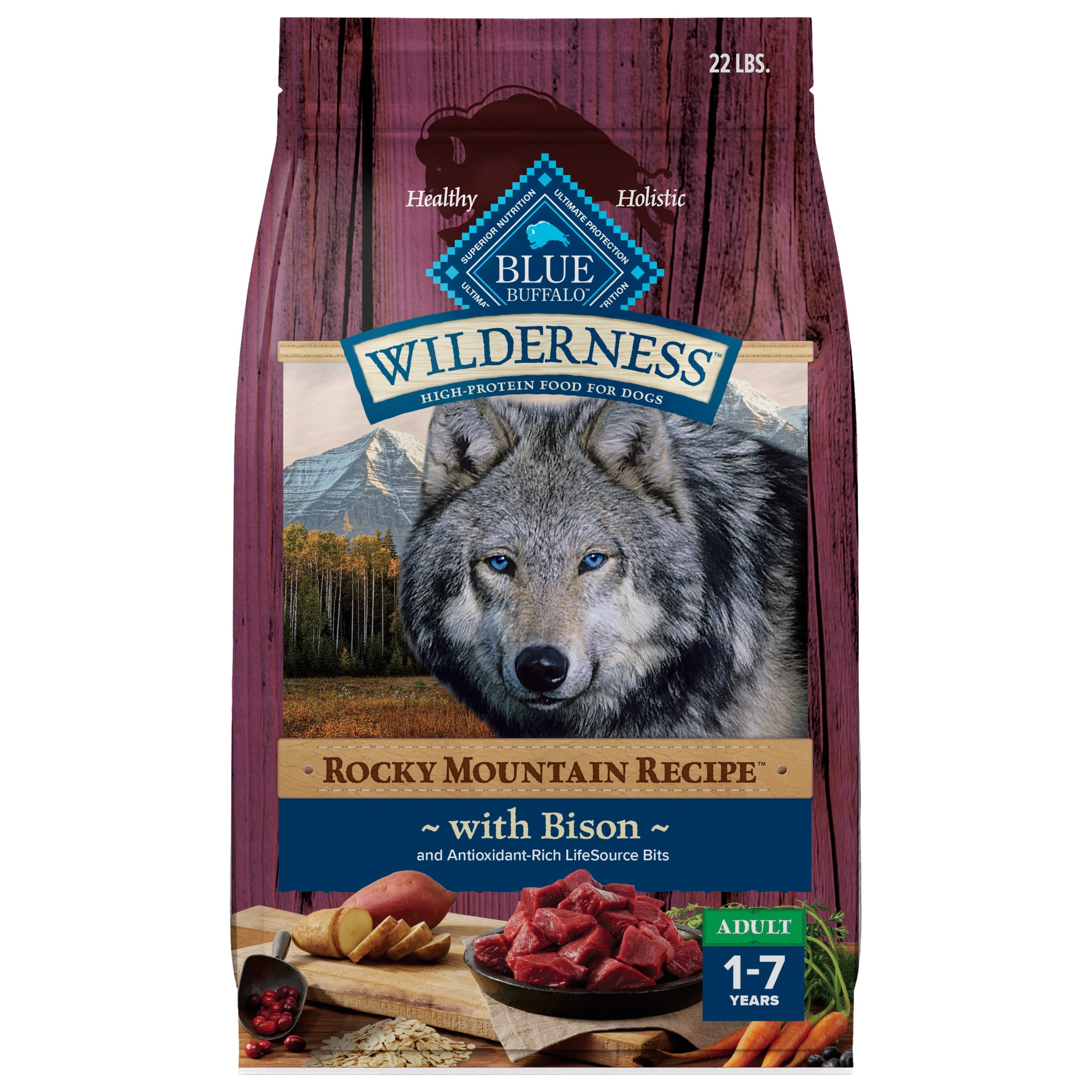 Blue Buffalo Wilderness High-Protein Adult Dry Dog Food, Bison, 22lb Bag