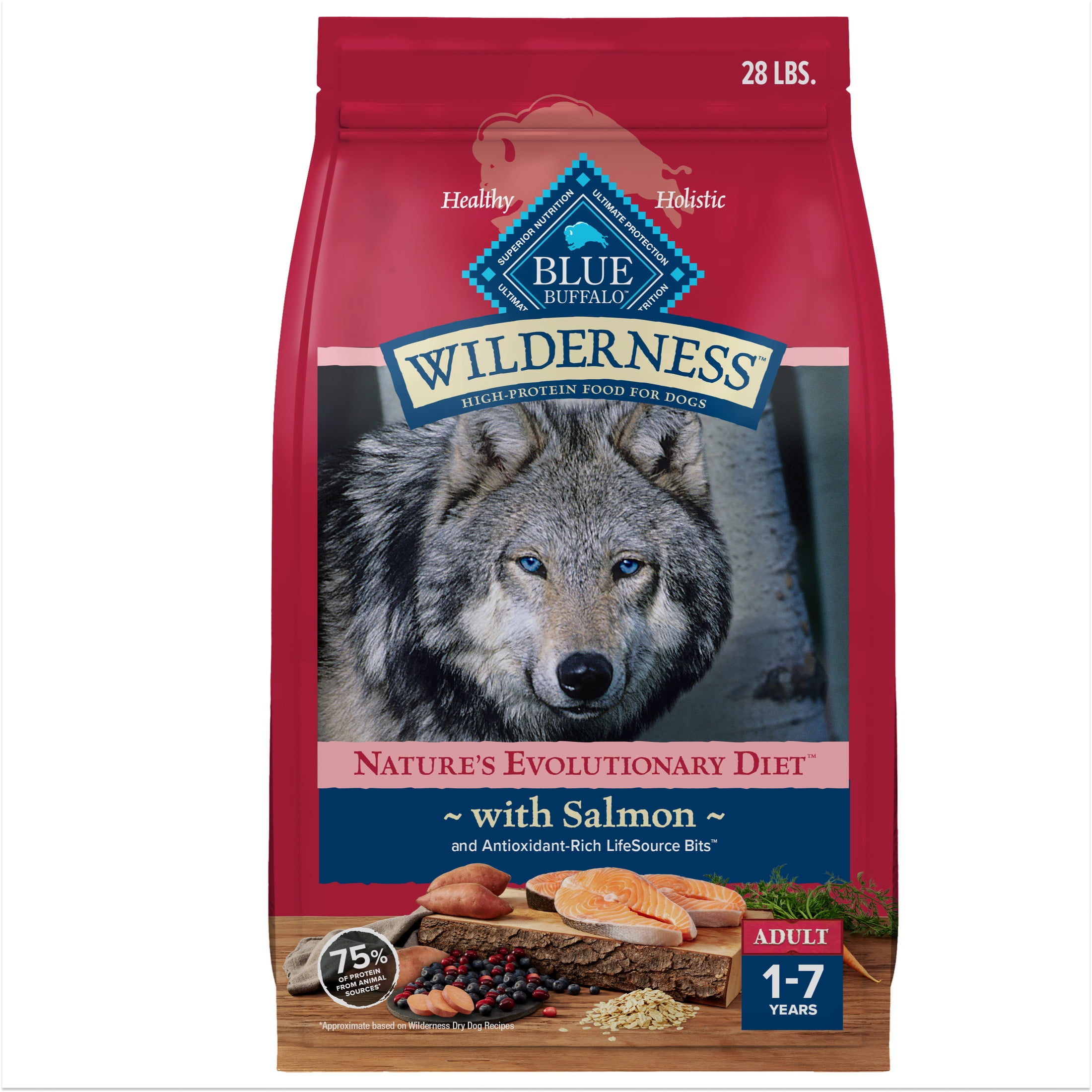Blue Buffalo Wilderness Natural High-Protein Adult Dog Dry Food, Salmon Recipe, 28-lb Bag